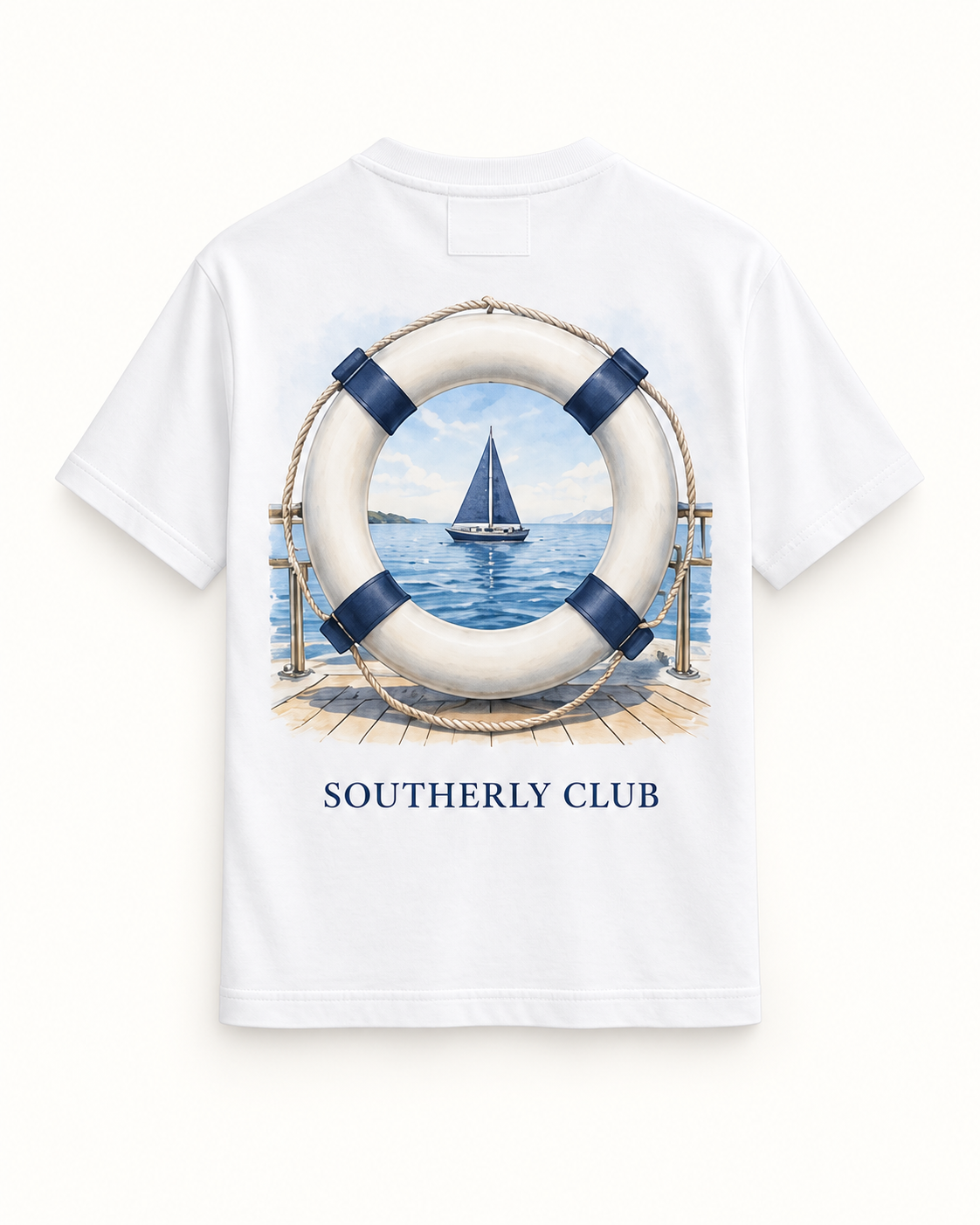 Southerly Club Sailing ring graphic tee, back design preview