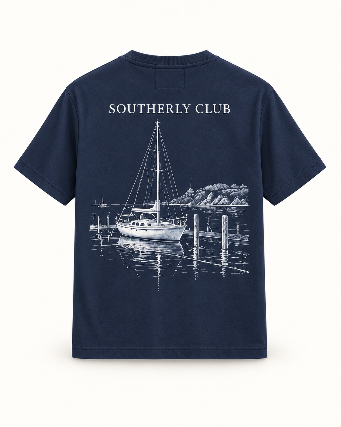 Southerly Club Marina drawing graphic tee, back design preview