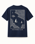 Southerly Club Shoreline chart graphic tee, back design preview