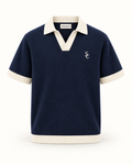 Southerly Club Navy contrast collar knit polo, front design preview