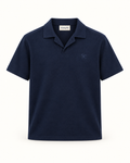 Southerly Club Navy open collar polo, front design preview
