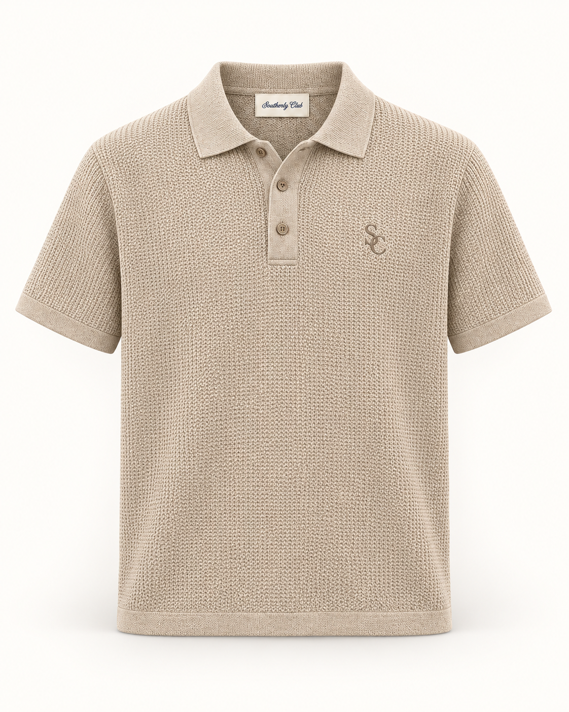 Southerly Club Sand texture button polo, front design preview