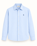 Southerly Club Blue pencil stripe shirt, front design preview
