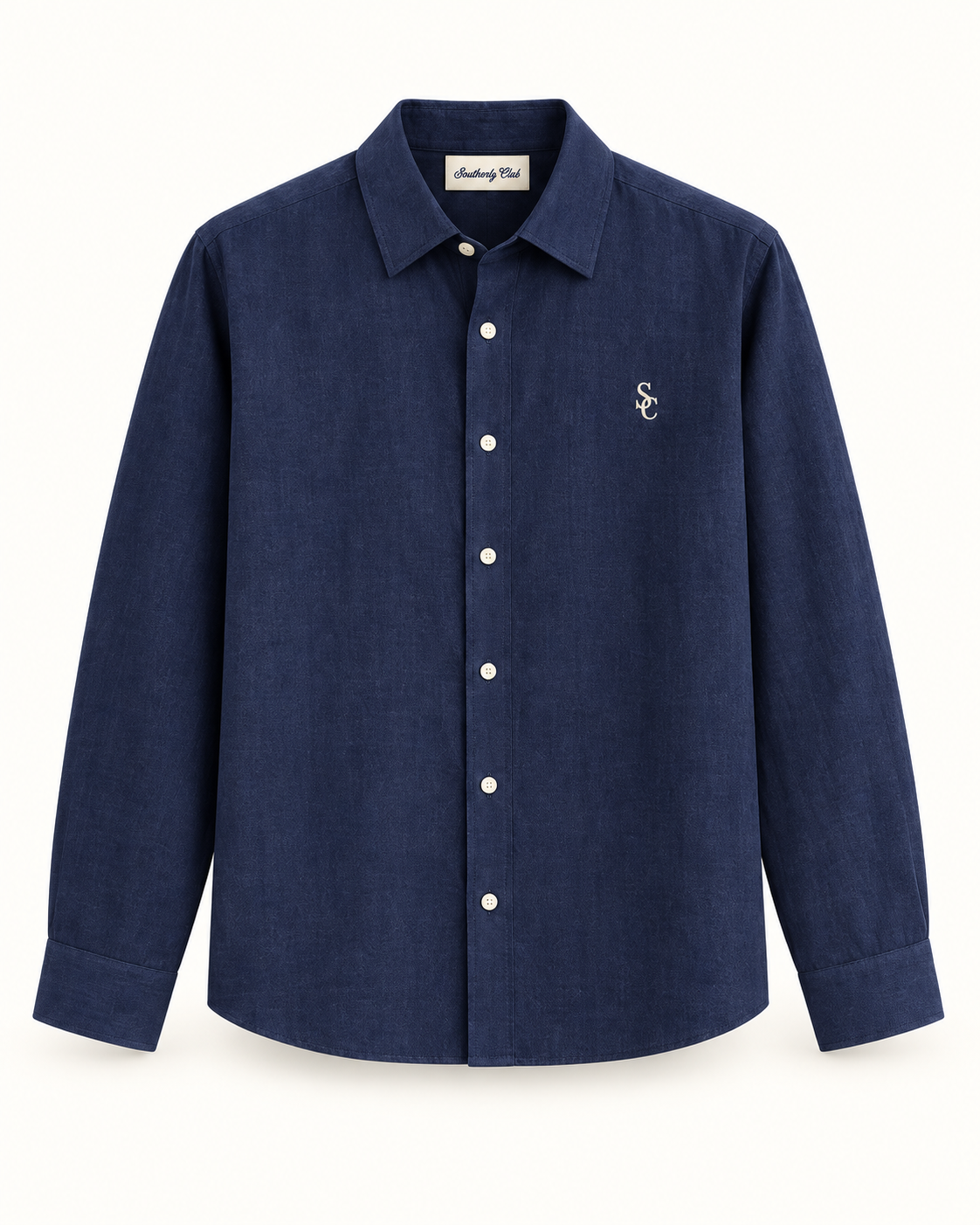 Southerly Club Navy summer shirt, front design preview
