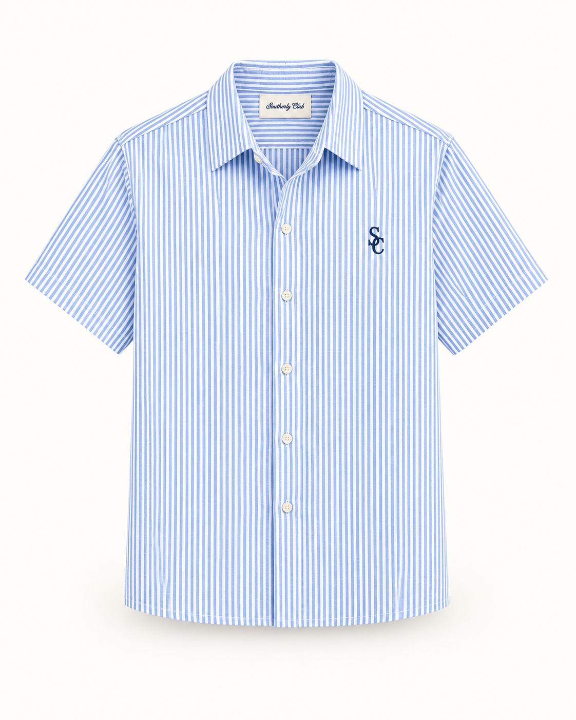 Southerly Club Blue stripe short sleeve shirt, front design preview