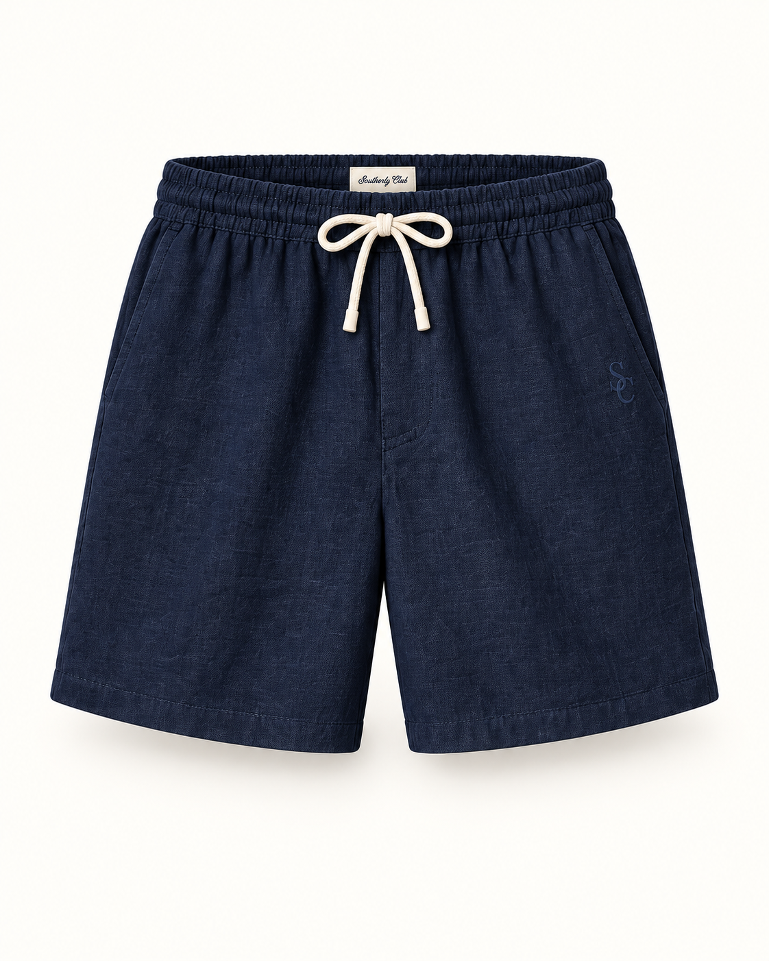 Southerly Club Navy drawcord shorts, front design preview
