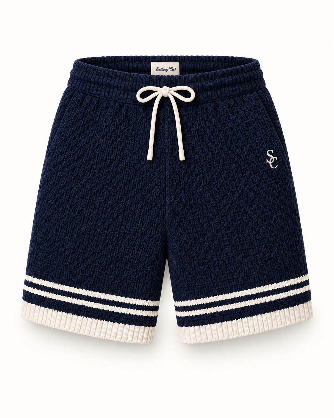 Southerly Club Navy texture stripe shorts, front design preview