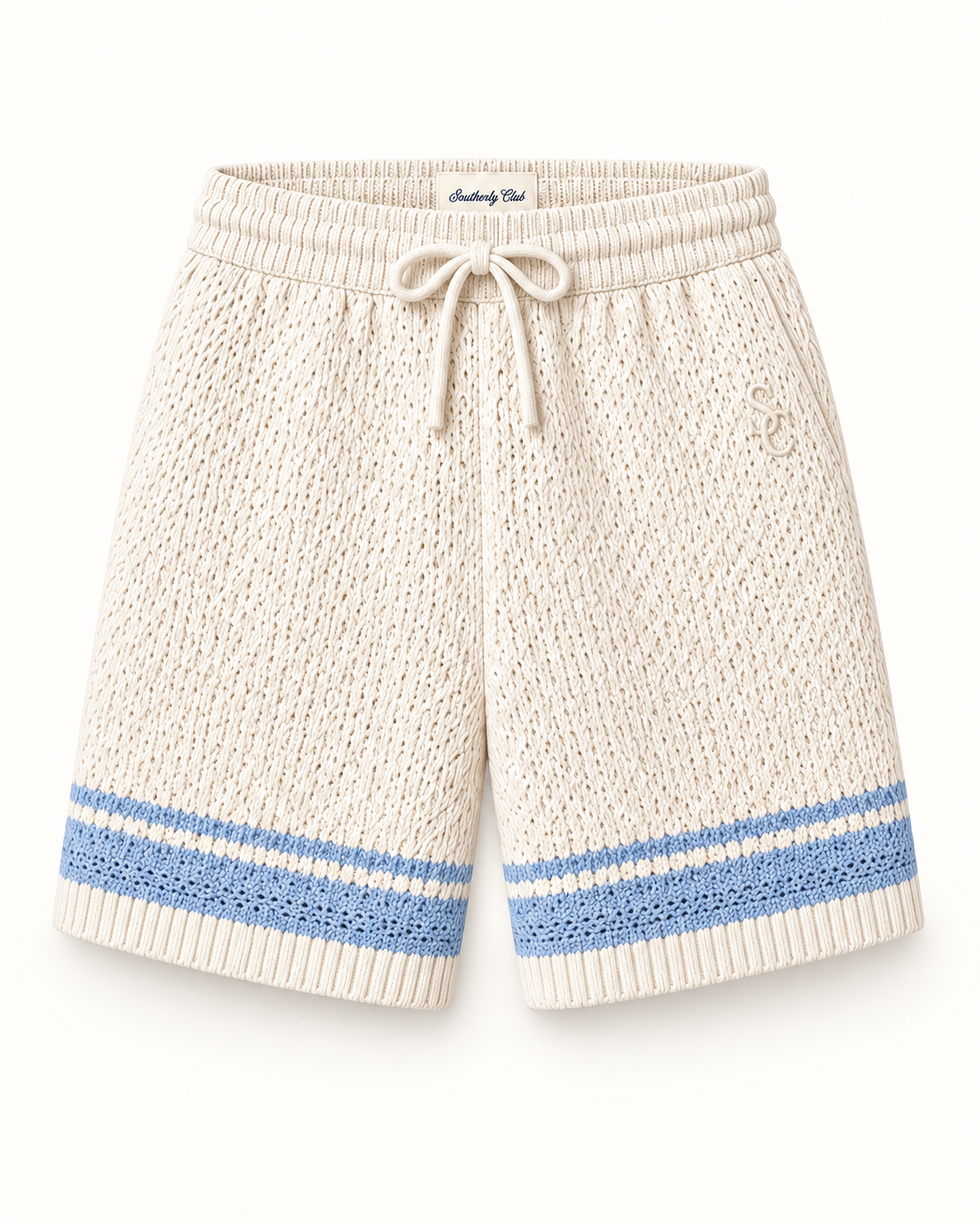 Southerly Club Cream texture stripe shorts, front design preview