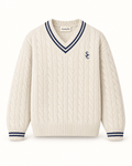 Southerly Club Cream cable V-neck, front design preview