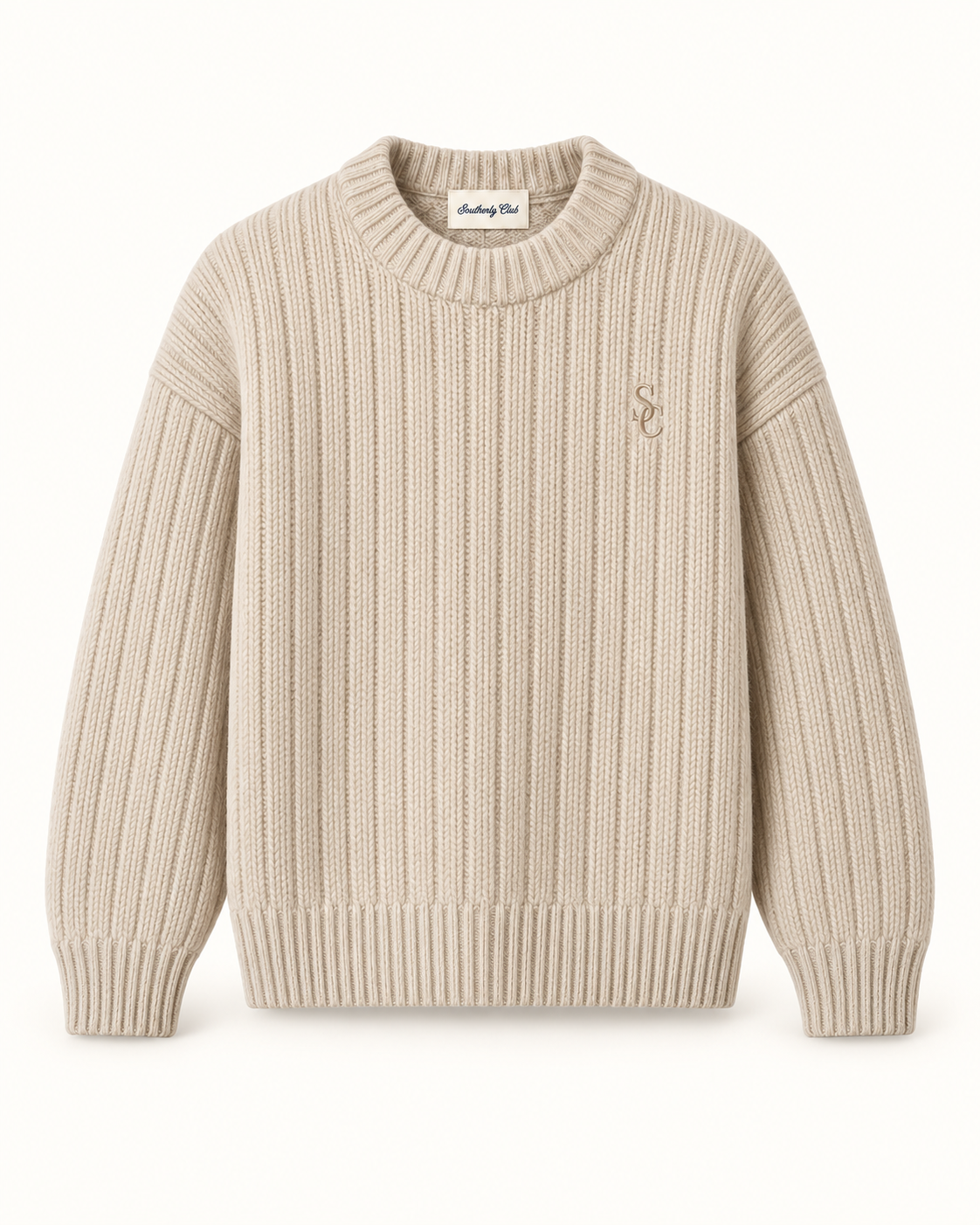 Southerly Club Cream rib crew, front design preview
