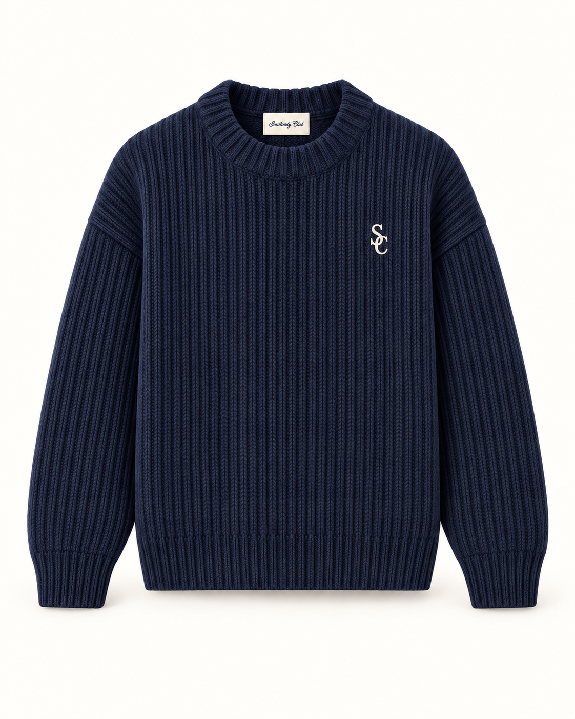 Southerly Club Navy rib crew, front design preview