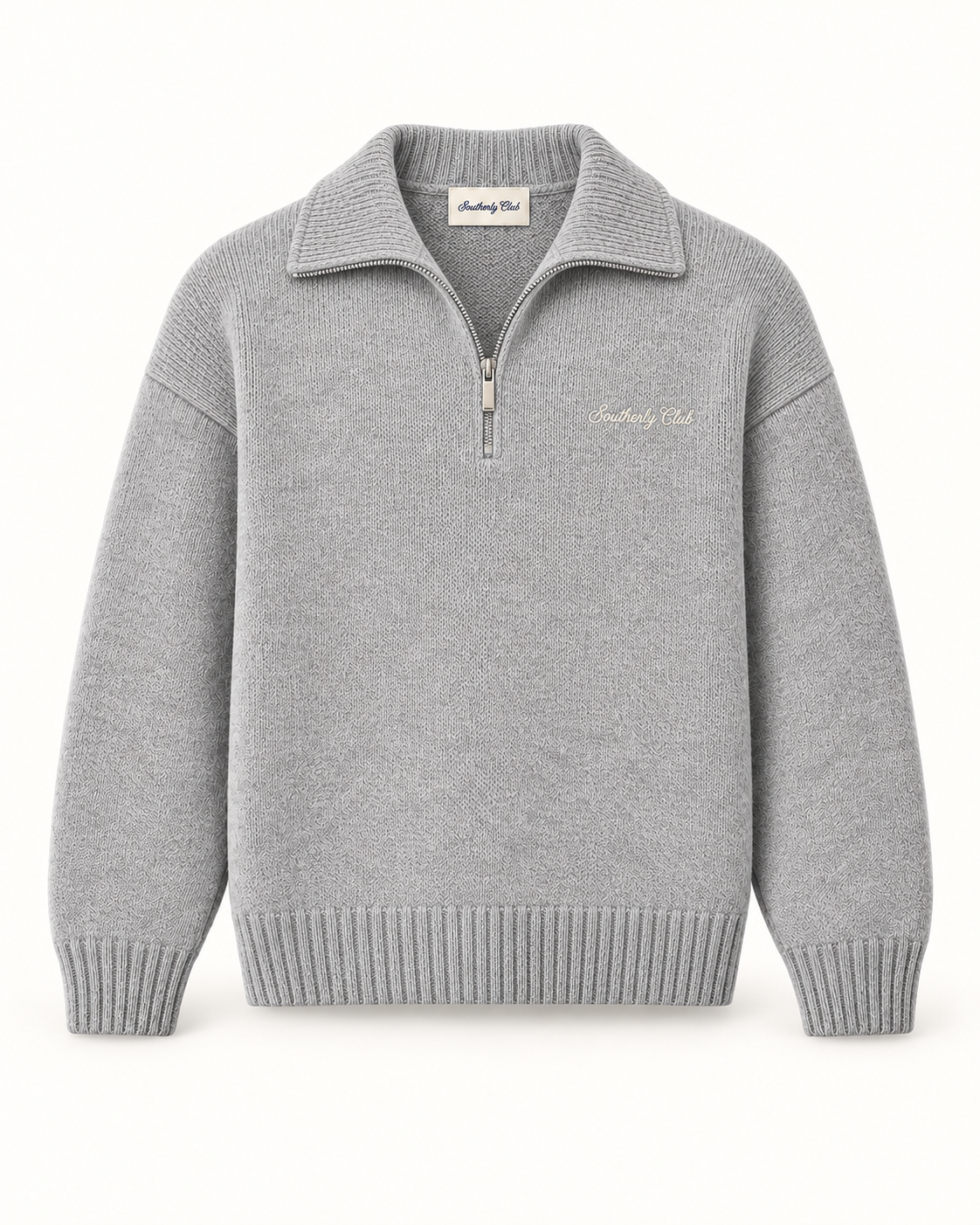 Southerly Club Grey collar half zip, front design preview