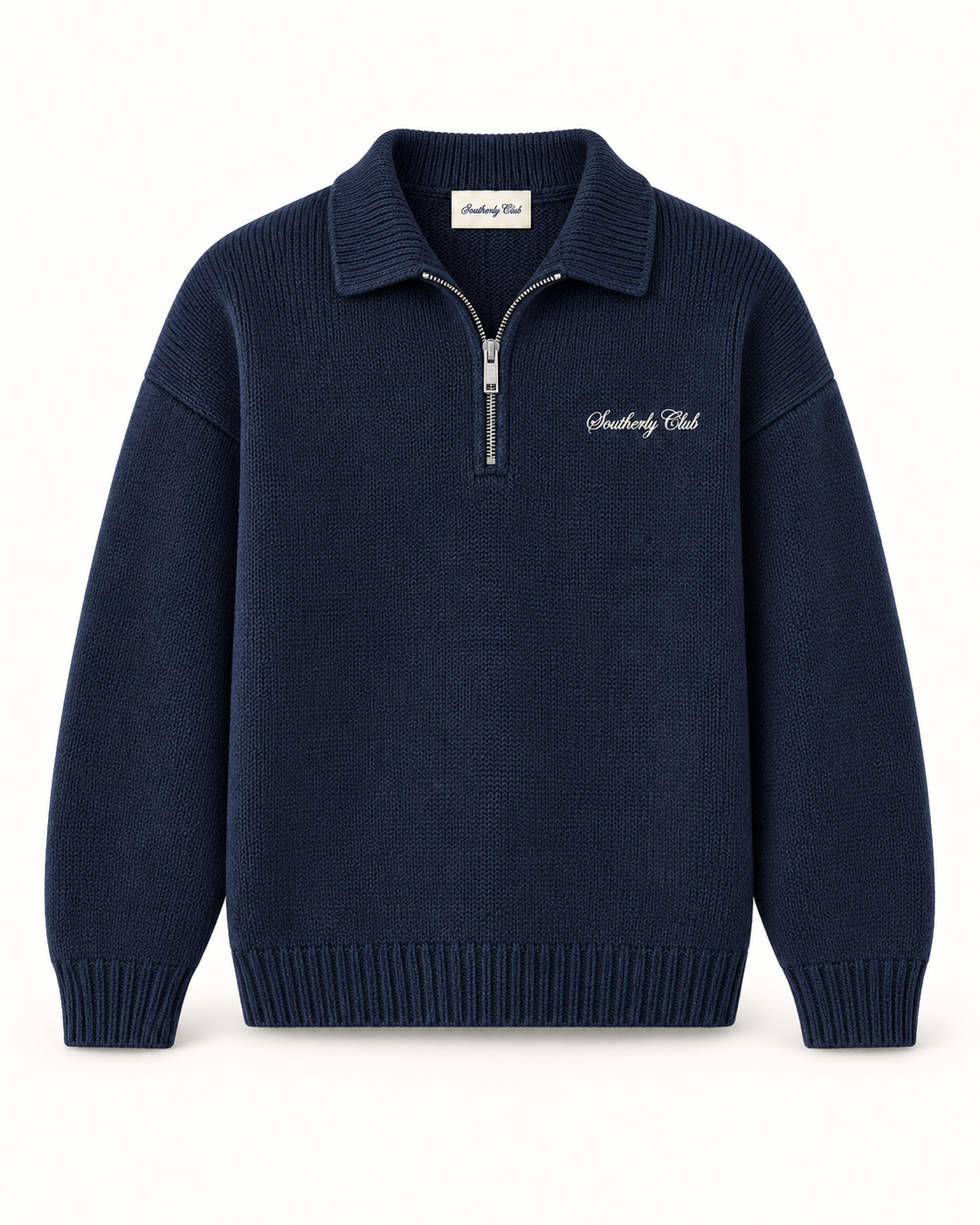 Southerly Club Navy collar half zip, front design preview