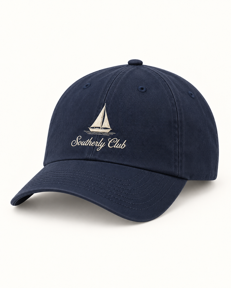 Southerly Club Navy sailing cap, front design preview